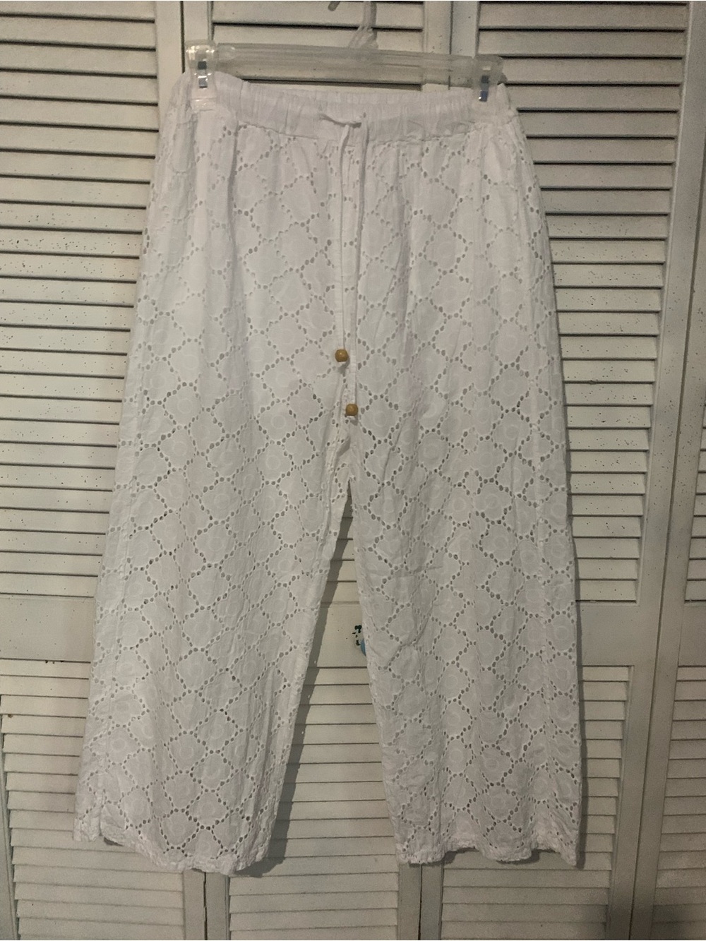 Lucet Italian Made White Eyelet Cover Up Wide Leg Ankle Pants